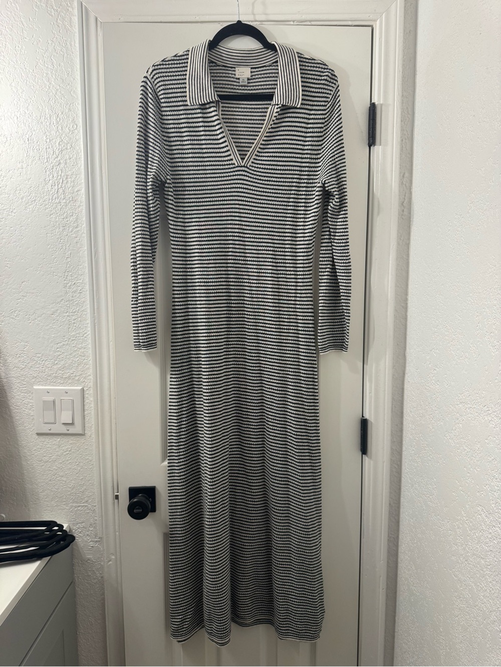 a new day Black & White Striped Collared Maxi Dress